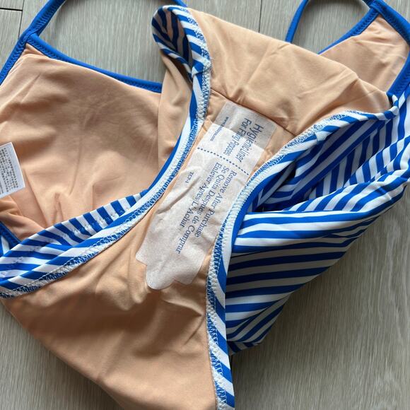 J Crew Factory One Piece Swimsuit With Crisscross Back Small Striped Blue White - Picture 4 of 7